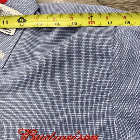 Budweiser Shirt Bud Light Button up work Blue Men’s Sz M 15-15 1/2 Checkered NWT - Picture 6 of 10